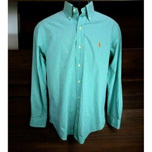 Ralph Lauren Mens Custom Fit Green Check Dress Shirt Small